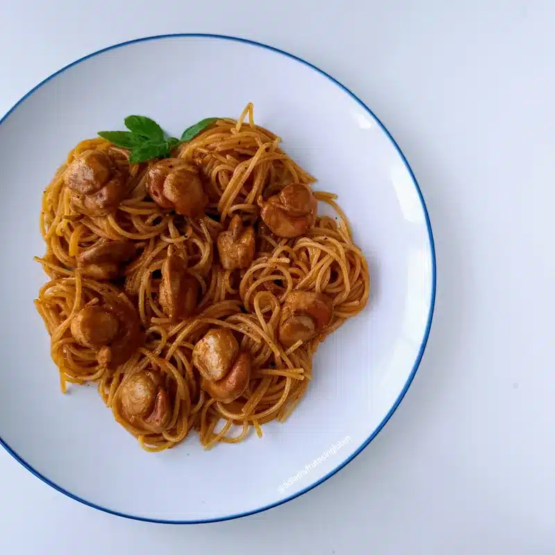 Pasta sin gluten AOVE con zamburiñas. Imagen 08