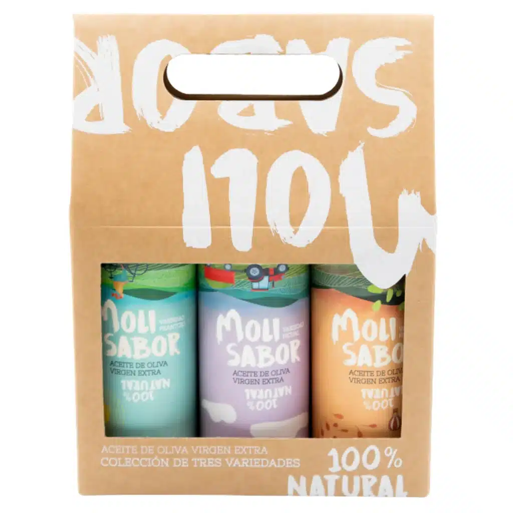 Estuche regalo AOVE. 3 botellas 250ml Molisabor. Oleícola Jaén
