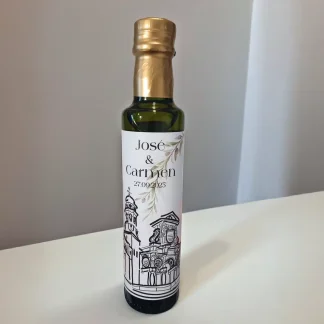 Botella de cristal personalizada de 250 ml de aceite Campos de Biatia. Imagen 1