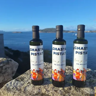 Botella de cristal personalizada de 500 ml de aceite de oliva Campos de Biatia. Imagen 1