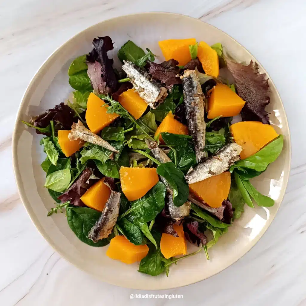 Ensalada templada de calabaza y sardinillas. Imagen 02
